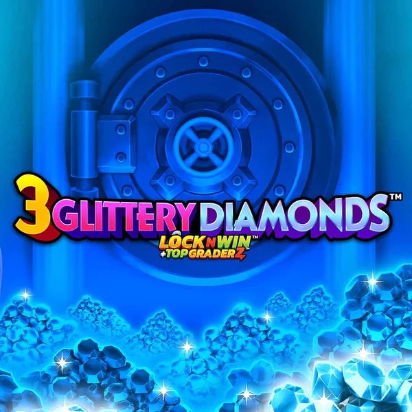 Official Slots logo: 3 Glittery Diamonds by PearFiction Studios at Kaleo Casino